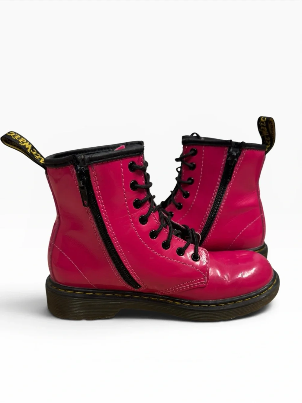 Dr. Martens Junior 1460 Patent Leather Lace Up Boots Hot Pink Kids US 2 UK 1